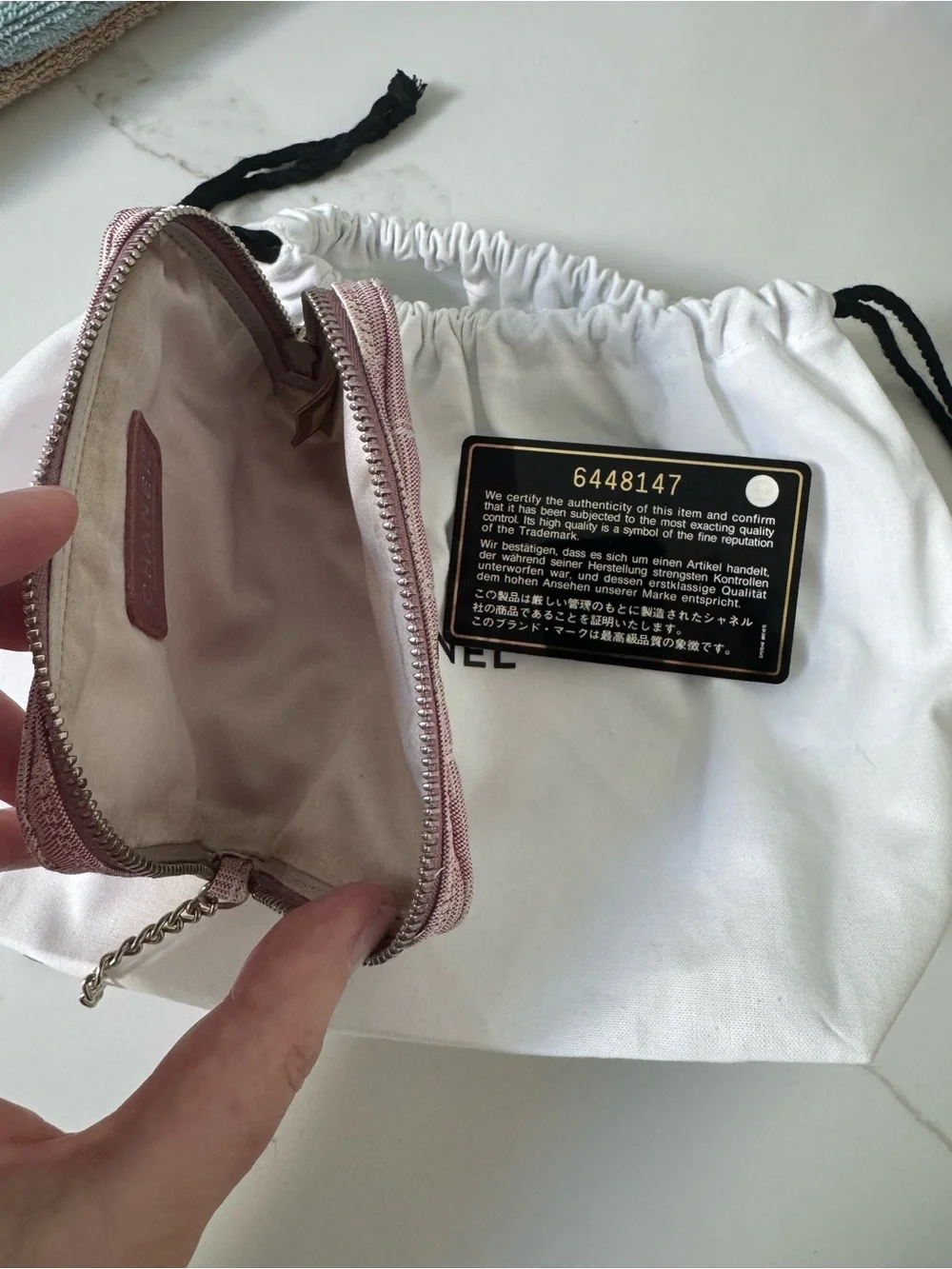 Chanel New Travel Line Coin Case Ring Mini Pouch Canvas Pink Coco
